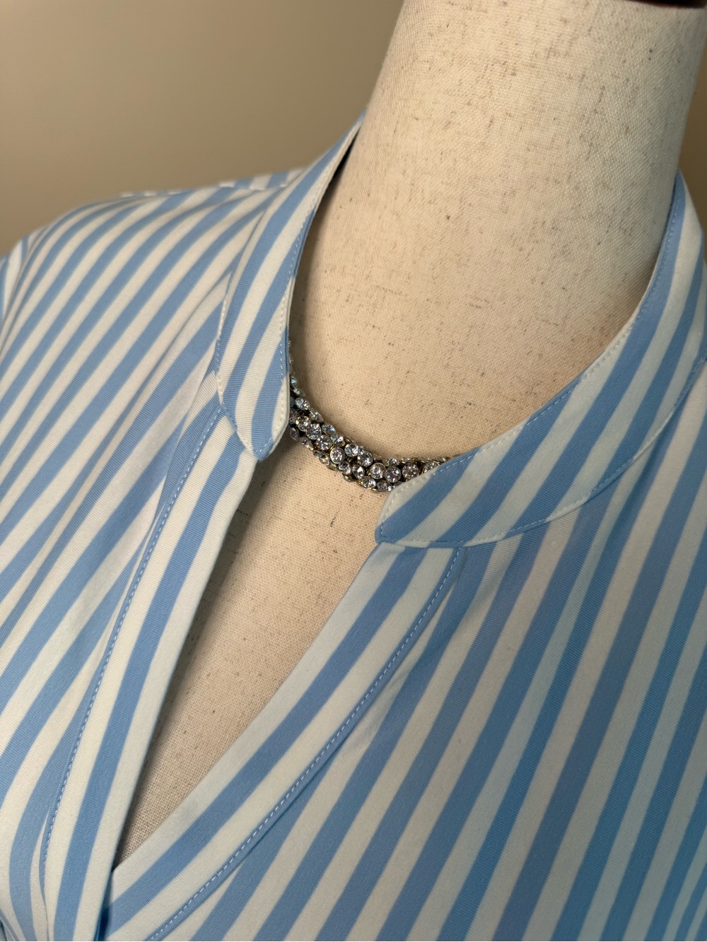 41 Hawthorn Blue and White Striped Tie-Front Midi Dress - Picture 3 of 8